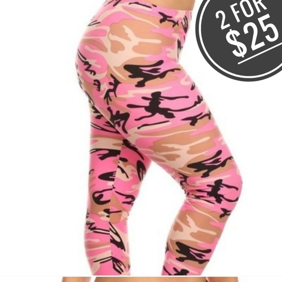 New PLUS SIZE PINK CAMOUFLAGE SOFT LEGGINGS - Picture 1 of 8